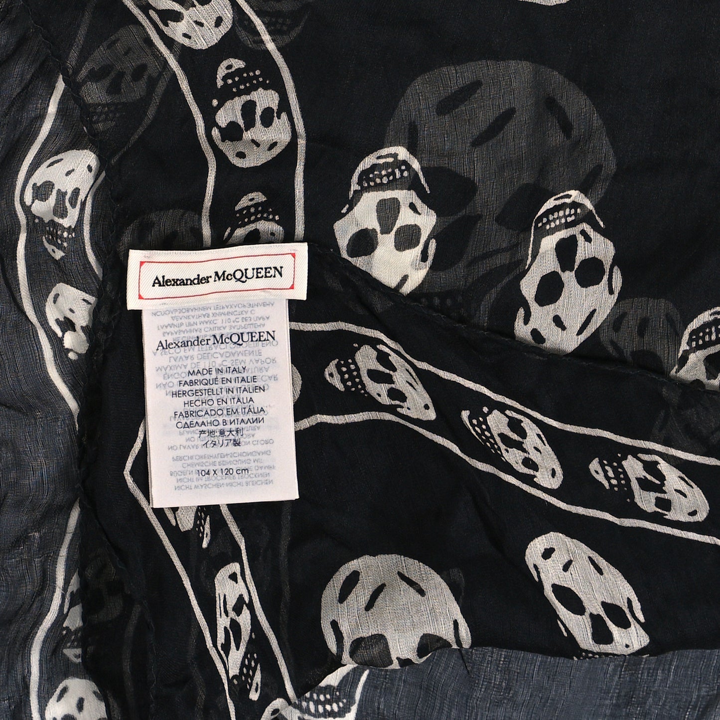 Silk Chiffon Skull Scarf Black Ivory