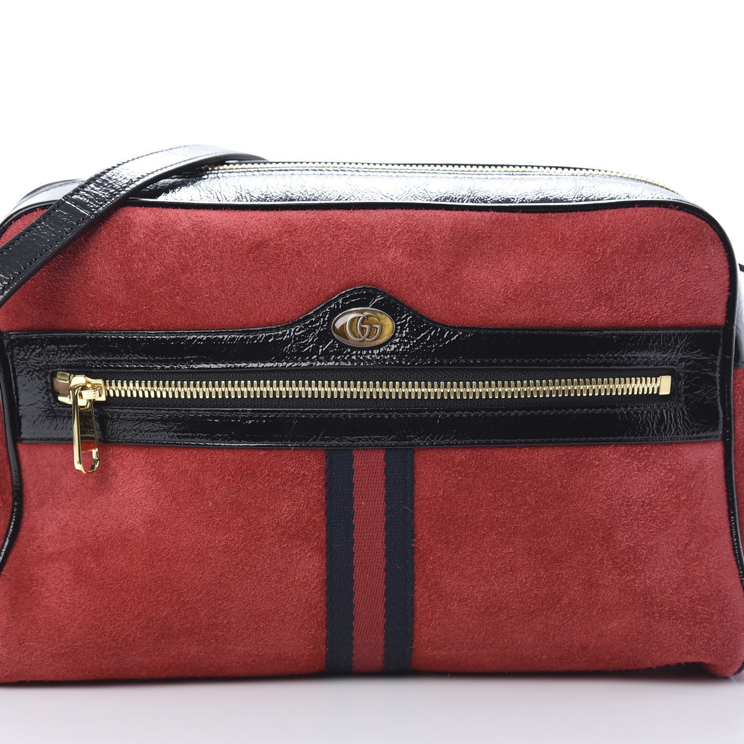 Gucci Suede Patent Web Small Ophidia Shoulder Bag Hibiscus Red Black 7 of 10