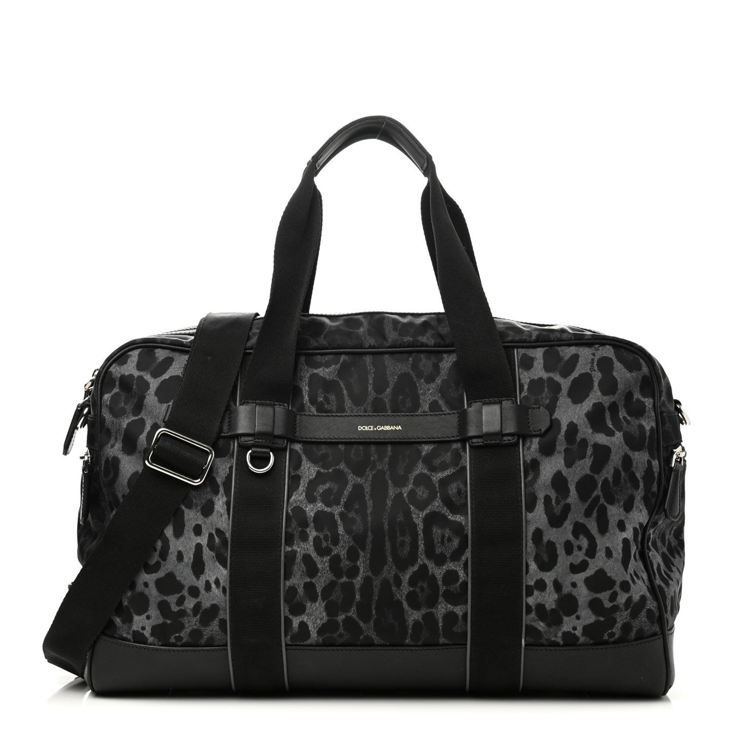 Nylon Leopard Print Duffle Bag Grey Black