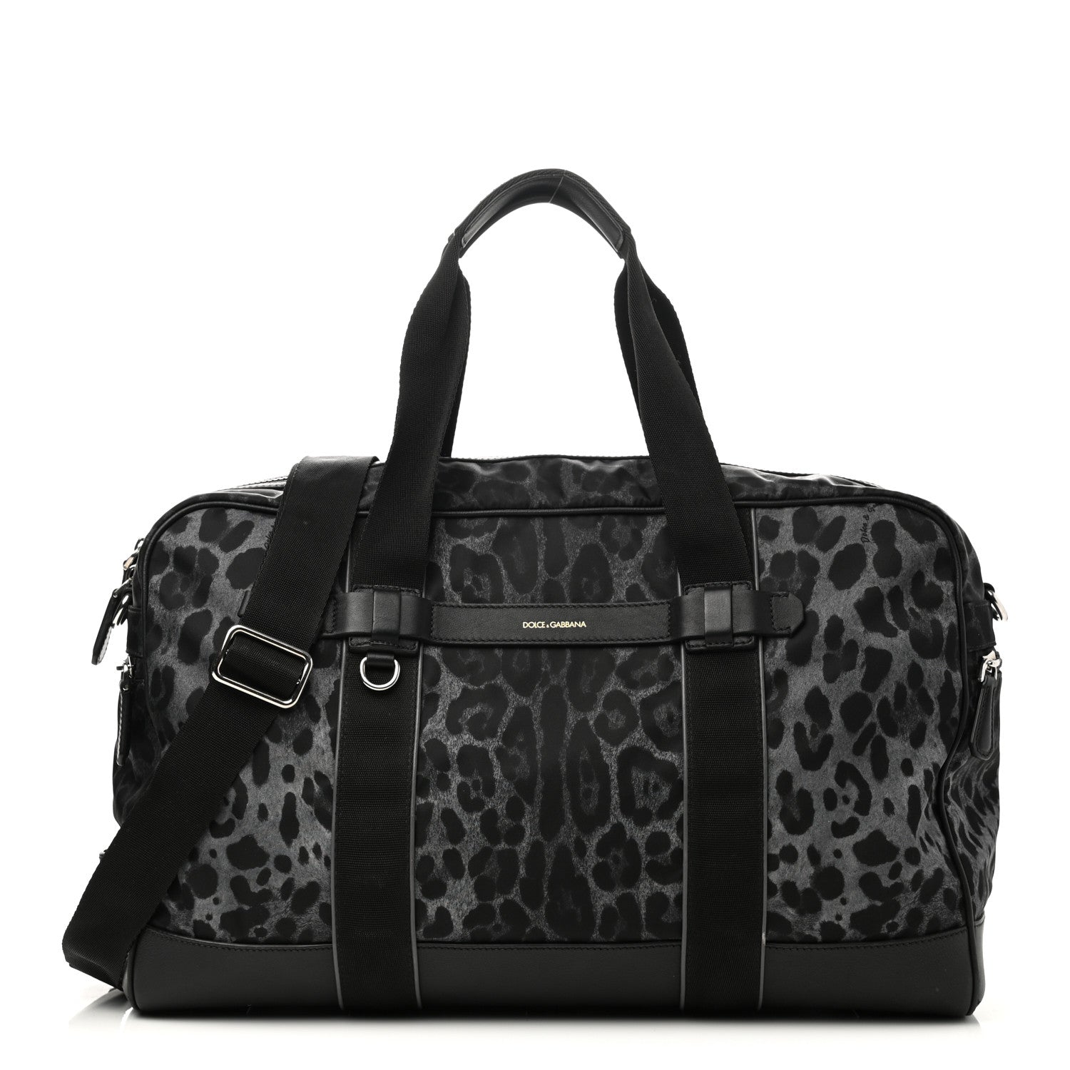 Dolce & Gabbana Nylon Leopard Print Duffle Bag Grey Black 1 of 11