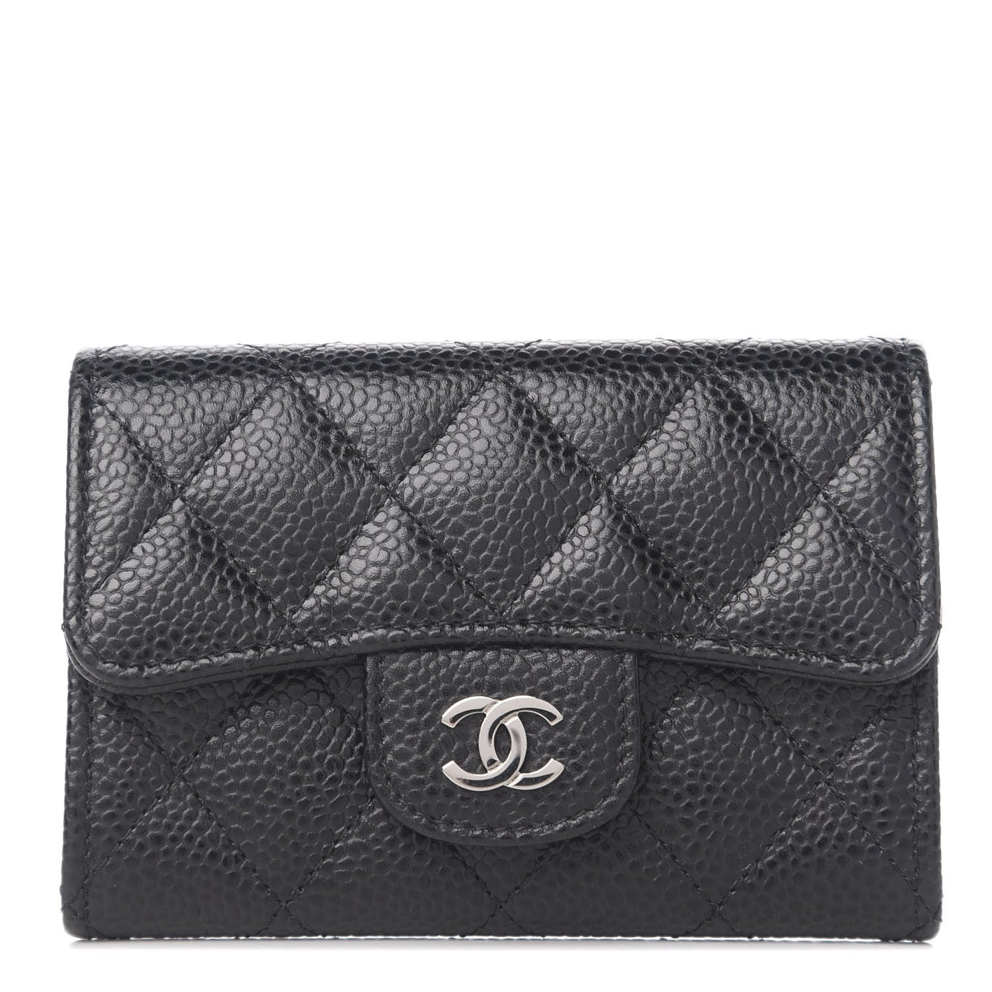 Caviar Quilted Flap Card Holder Black