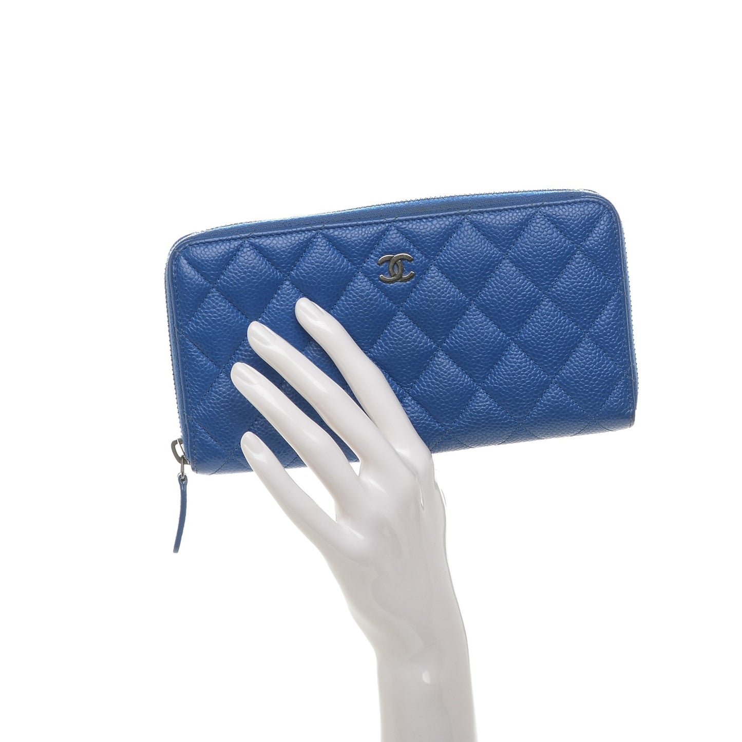 Caviar Quilted Large Zip Around Wallet Blue