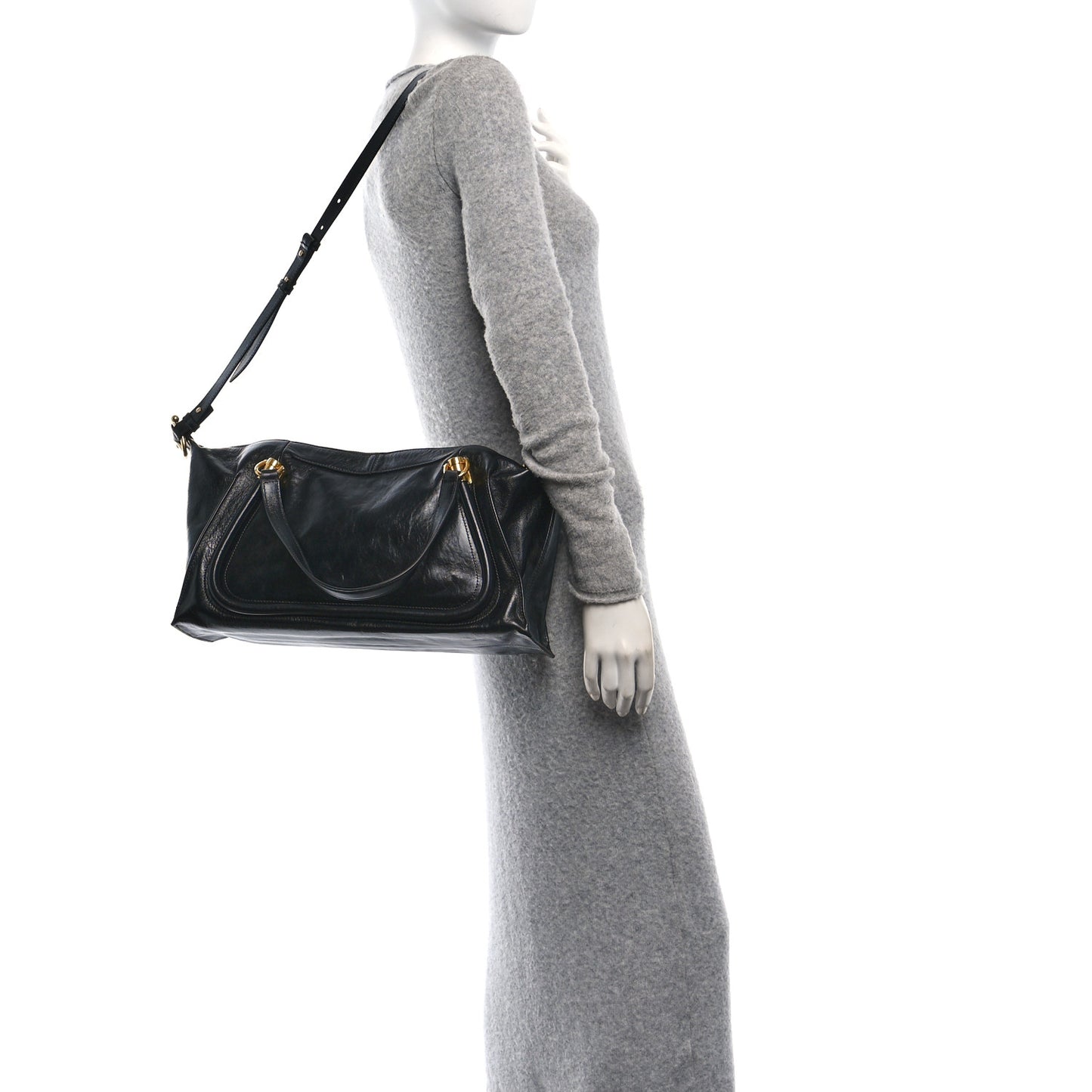 Natural Shiny Calfskin Large Paraty 24 Bag Black