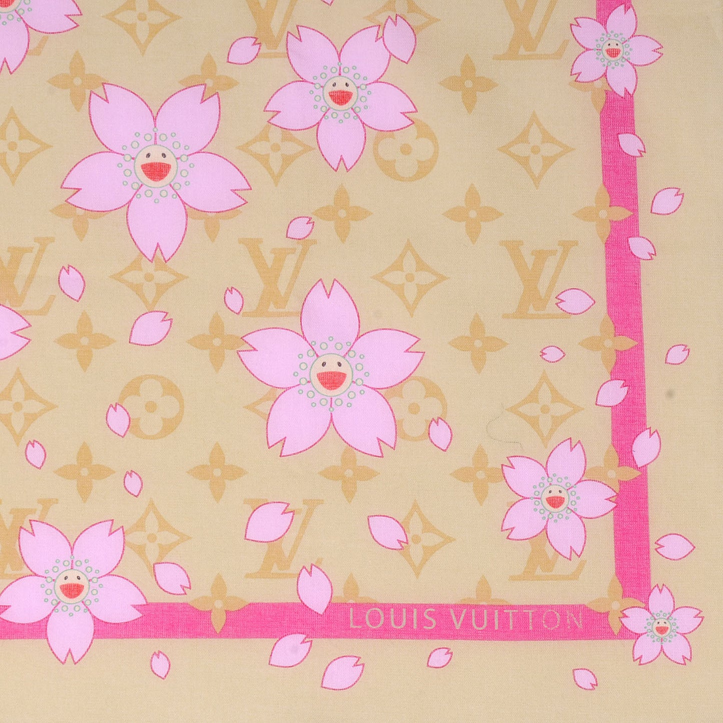 Cotton Monogram Cherry Blossom Square Scarf Yellow