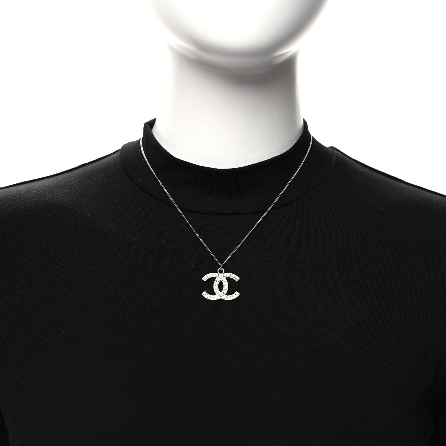 Chanel Crystal CC Pendant Necklace Silver 2 of 4