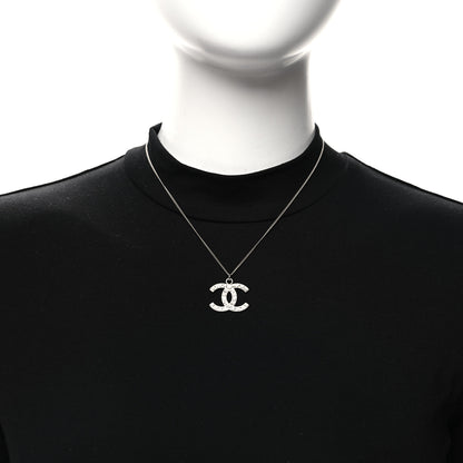 Chanel Crystal CC Pendant Necklace Silver 2 of 4