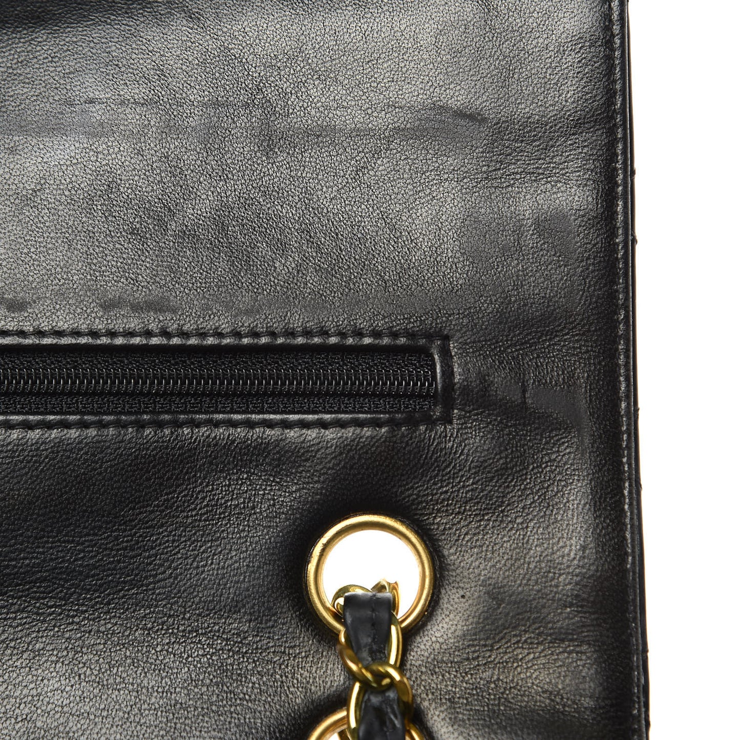 Patent Quilted Medium Double Flap Black