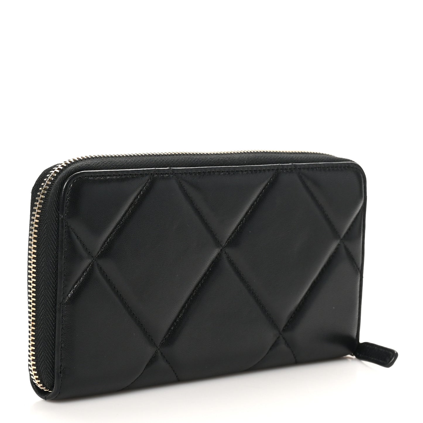 Lambskin Quilted 19 Long Zipped Around Wallet Black