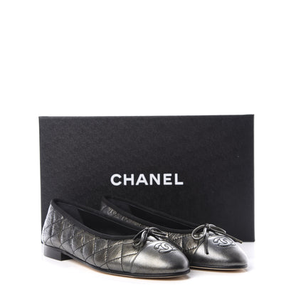 Chanel Aged Calfskin Quilted Cap Toe Ballerina Flats 37 Black 10 of 10