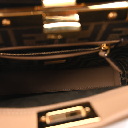 Fendi Vitello Seta Fabric Jacquard FF 1974 Mini Peekaboo Iconic Satchel Sand Tobacco Moro 5 of 9