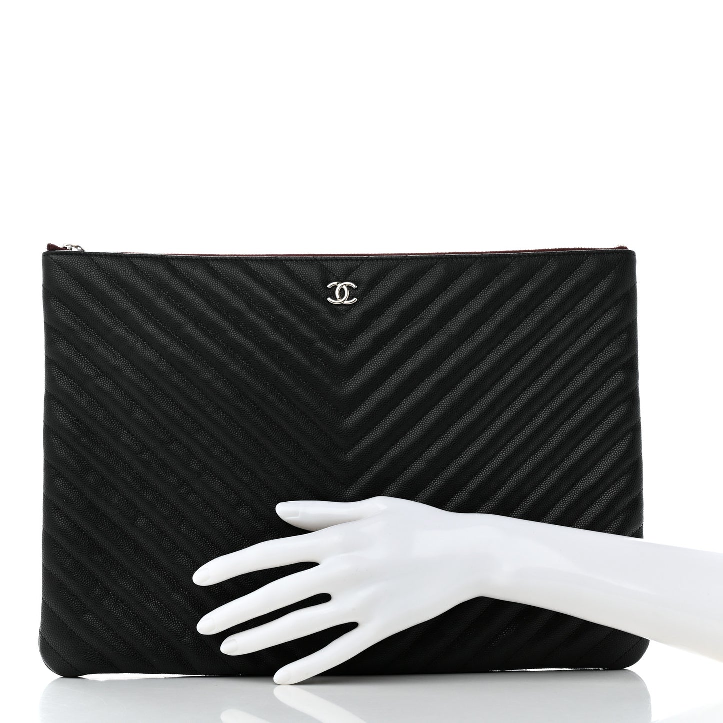 Caviar Flat Chevron Quilted Large Cosmetic Case Black