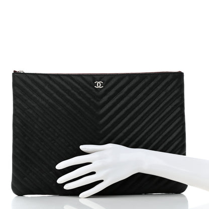 Chanel Caviar Flat Chevron Quilted Large Cosmetic Case Black 2 of 7