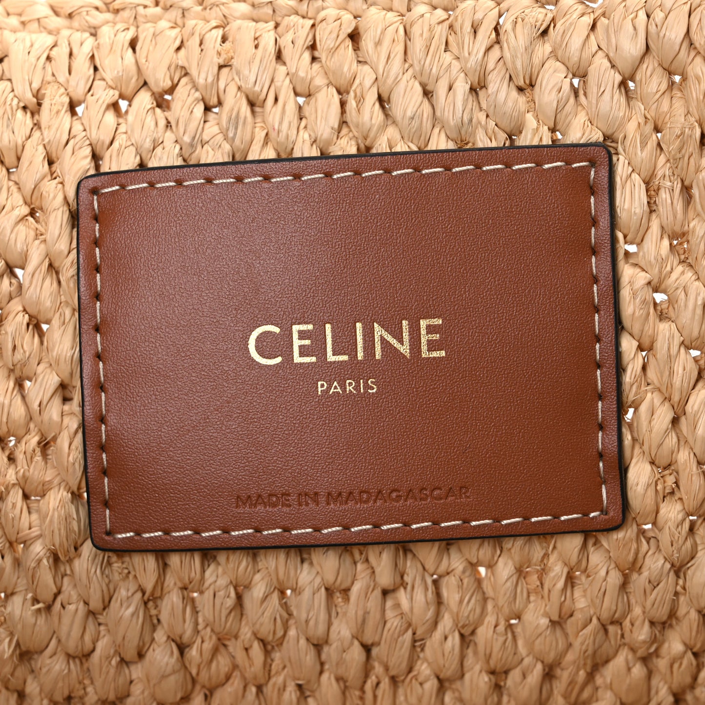 Raffia Calfskin Triomphe Small Cabas Thais Tan