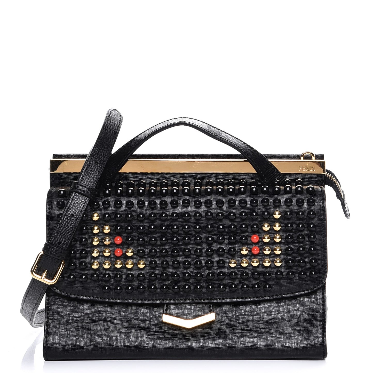 Vitello Elite Studded Monster Mini Demi Jour Shoulder Bag Black