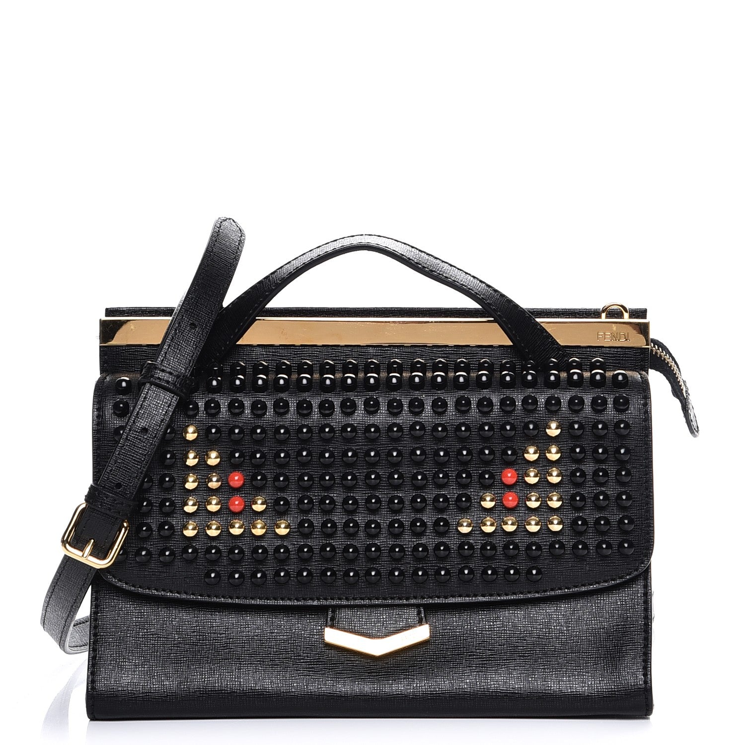 Fendi Vitello Elite Studded Monster Mini Demi Jour Shoulder Bag Black 1 of 7
