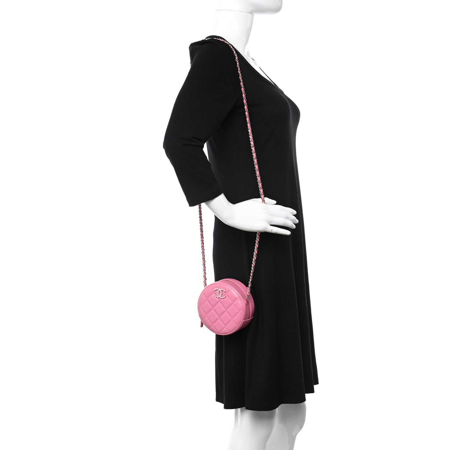 Caviar Quilted Gripoix CC Round Clutch With Chain Pink