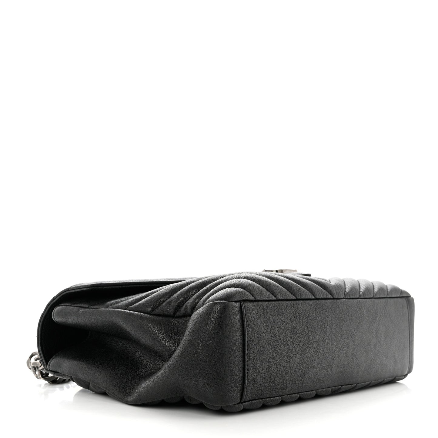 Sheepskin Matelasse Chevron Monogram Large College Satchel Black