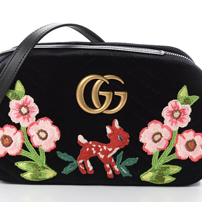 Gucci Velvet Matelasse Deer Embroidered Small GG Marmont Chain Shoulder Bag Black 6 of 8