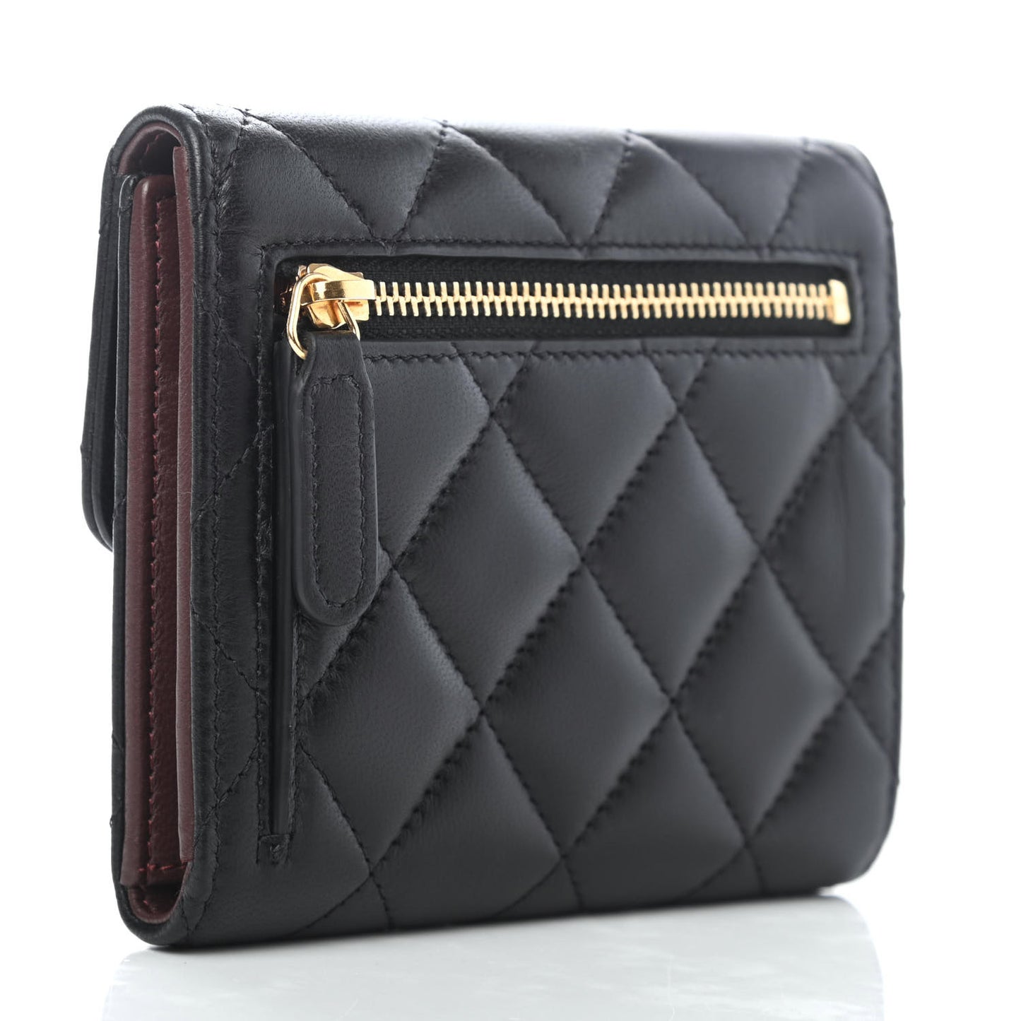 Lambskin Quilted Compact Flap Wallet Black