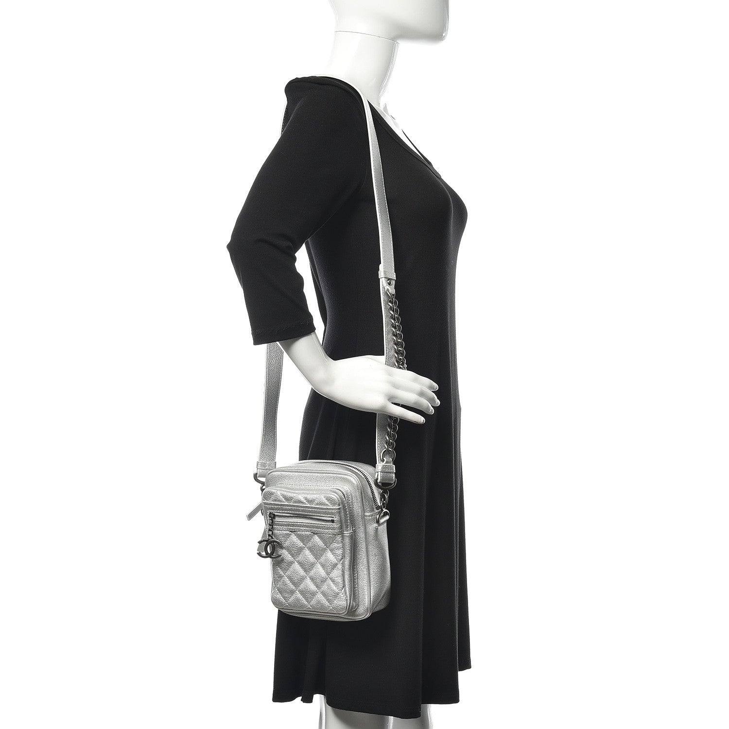 Chanel Metallic Calfskin Camera Case Silver 2 of 11