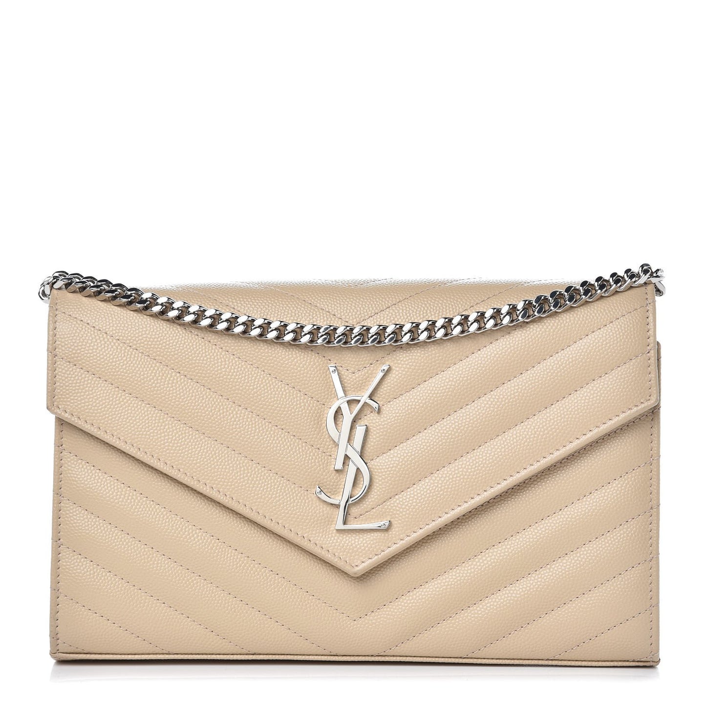Grain De Poudre Matelasse Chevron Monogram Chain Wallet Nude Powder