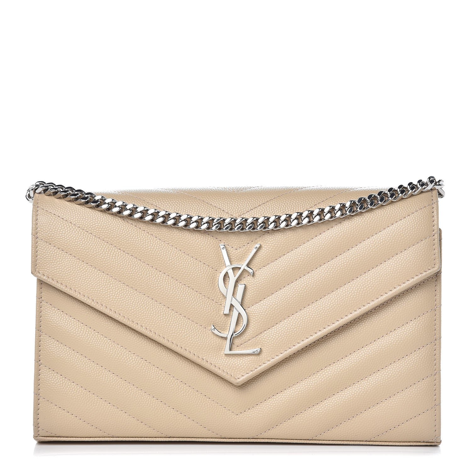 Saint Laurent Grain De Poudre Matelasse Chevron Monogram Chain Wallet Nude Powder 1 of 6