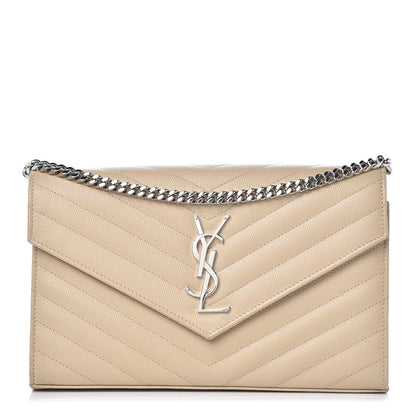 Saint Laurent Grain De Poudre Matelasse Chevron Monogram Chain Wallet Nude Powder 1 of 6