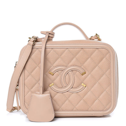 Chanel Caviar Quilted Medium CC Filigree Vanity Case Beige 1 of 9