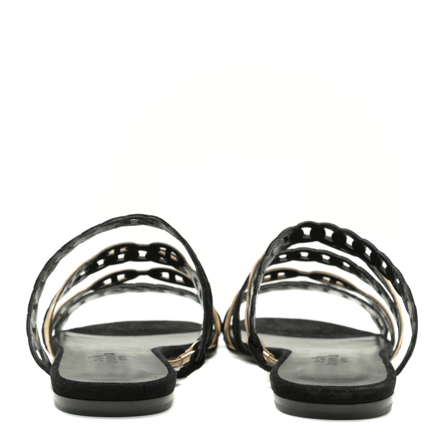 Hermes Metallic Nappa Suede Chaine d'Ancre Nude Sandals 37.5 Black Champagne 5 of 13