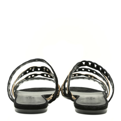 Hermes Metallic Nappa Suede Chaine d'Ancre Nude Sandals 37.5 Black Champagne 5 of 13