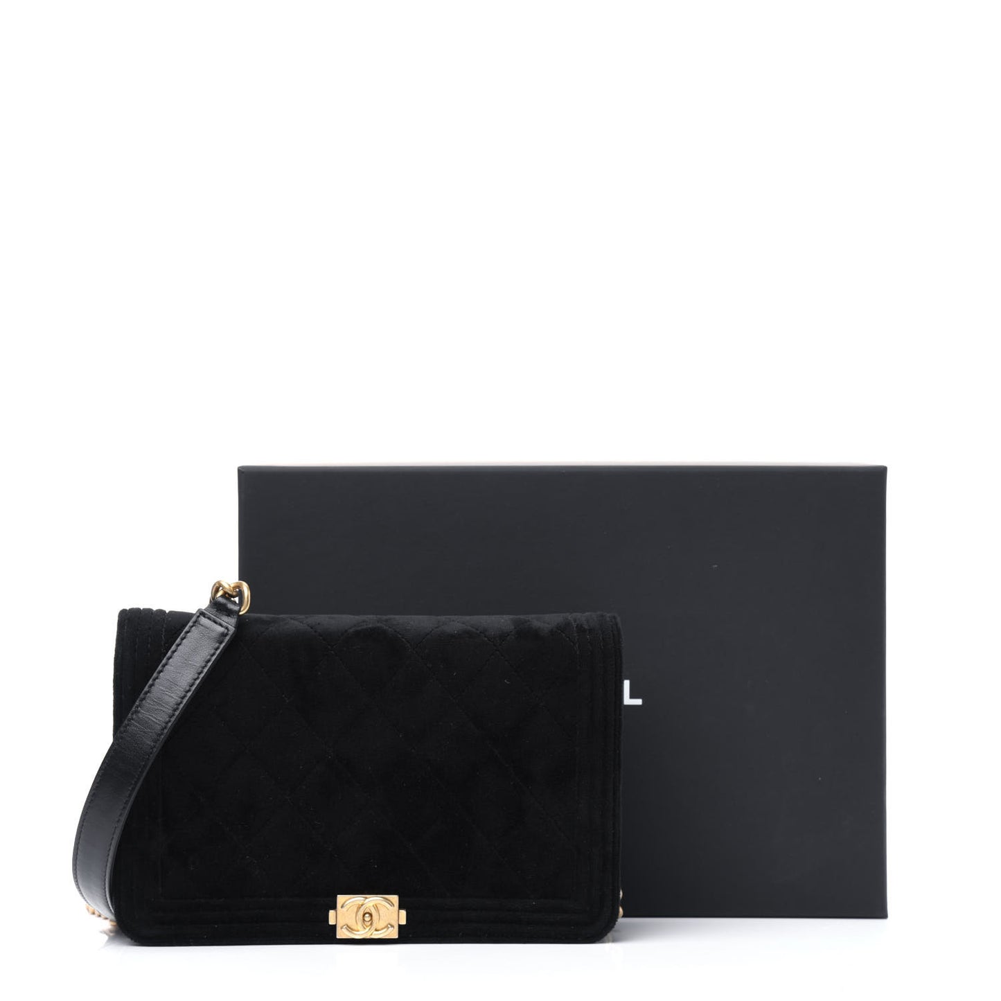 Velvet Quilted Boy Wallet On Chain WOC Black