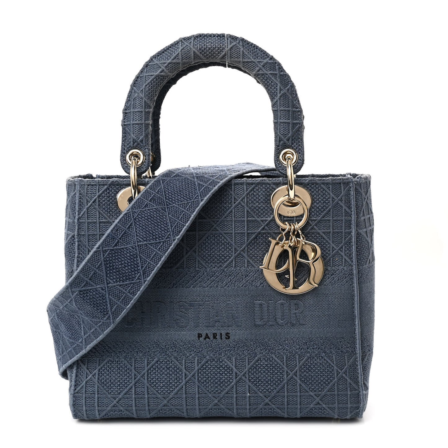 Canvas Embroidered Cannage Medium Lady D-Lite Denim Blue