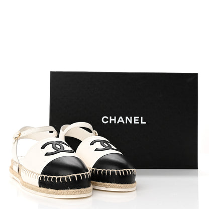 Chanel Lambskin Cap Toe CC Espadrille Sandals 39 White Black 13 of 13