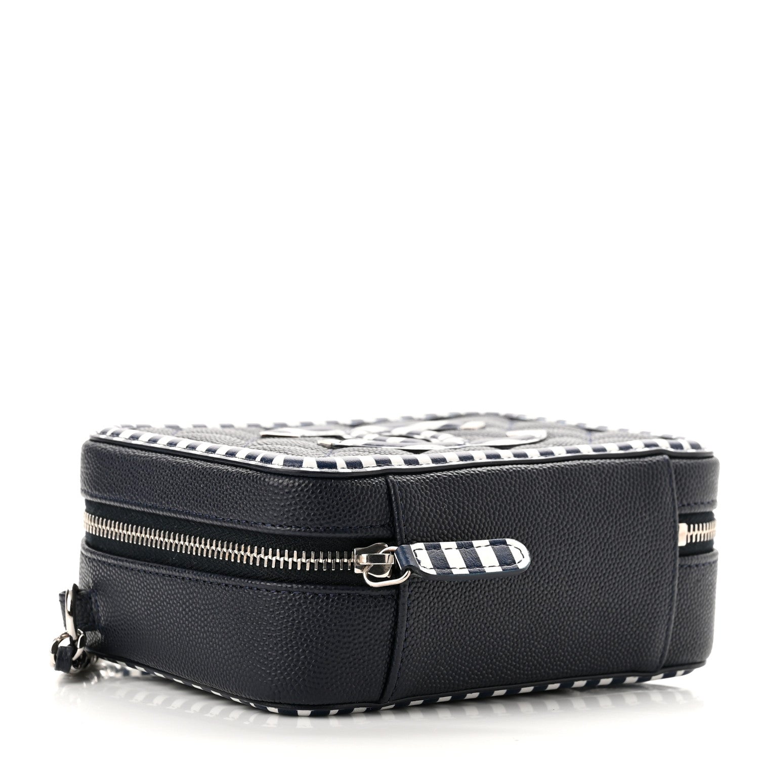 Chanel Caviar Quilted Striped Filigree Vanity Clutch With Chain Navy White 4 of 10