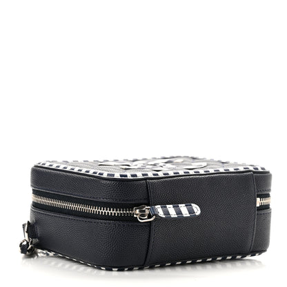 Chanel Caviar Quilted Striped Filigree Vanity Clutch With Chain Navy White 4 of 10