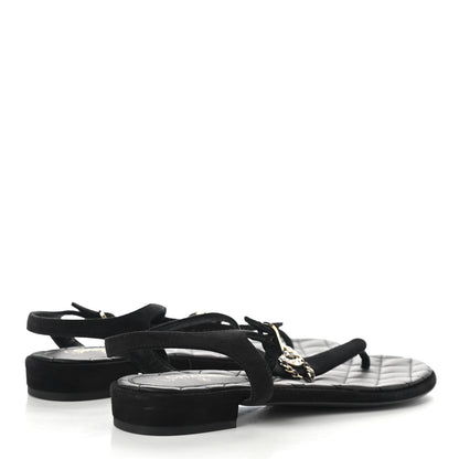 Chanel Suede CC Thong Sandals 38 Black 4 of 8