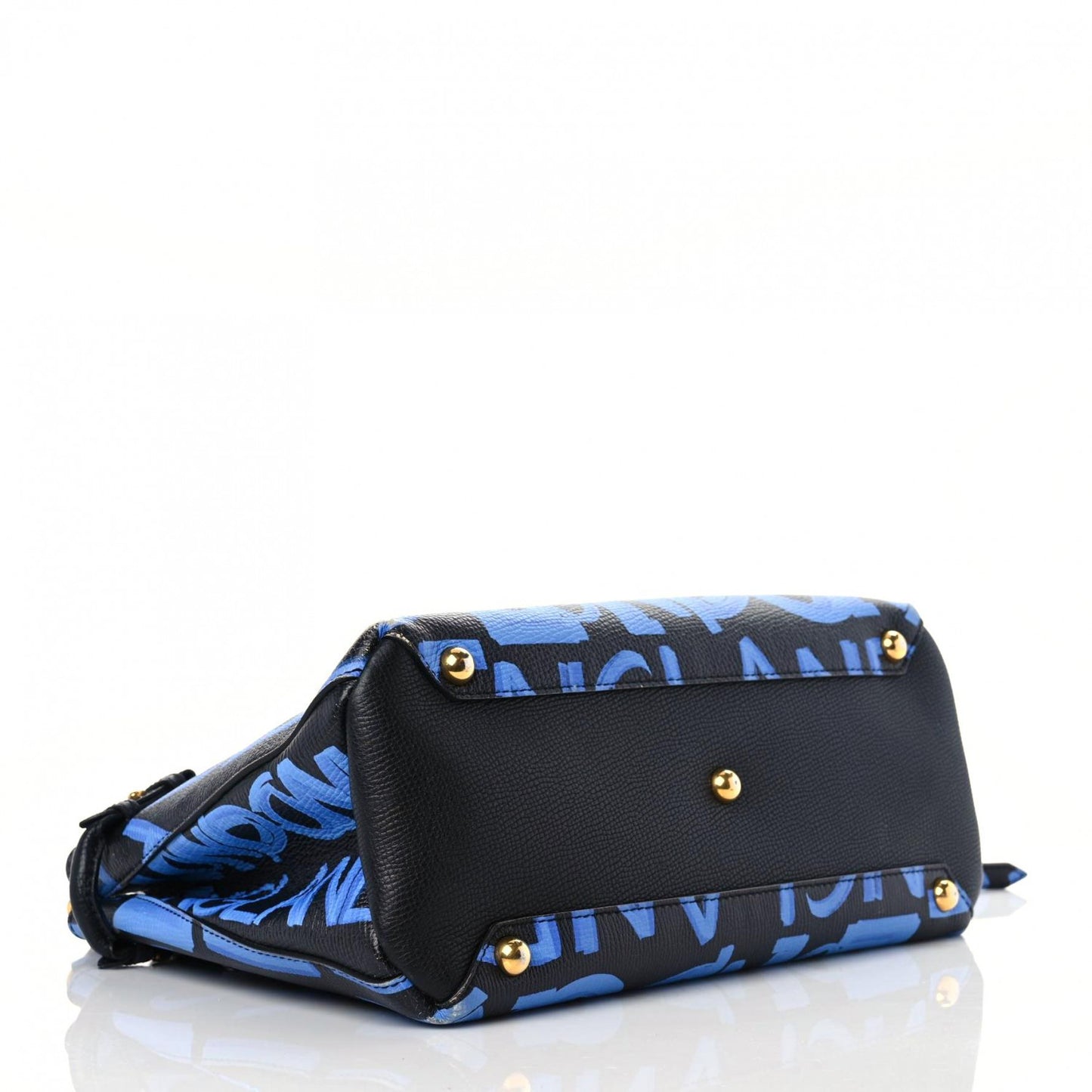 Grainy Calfskin Graffiti Print Medium Banner Tote Black