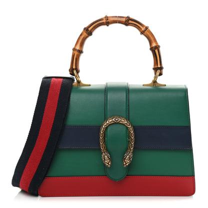 Gucci Moon Calfskin Web Medium Dionysus Bamboo Top Handle Bag Emerald Blue Hibiscus Red 1 of 19