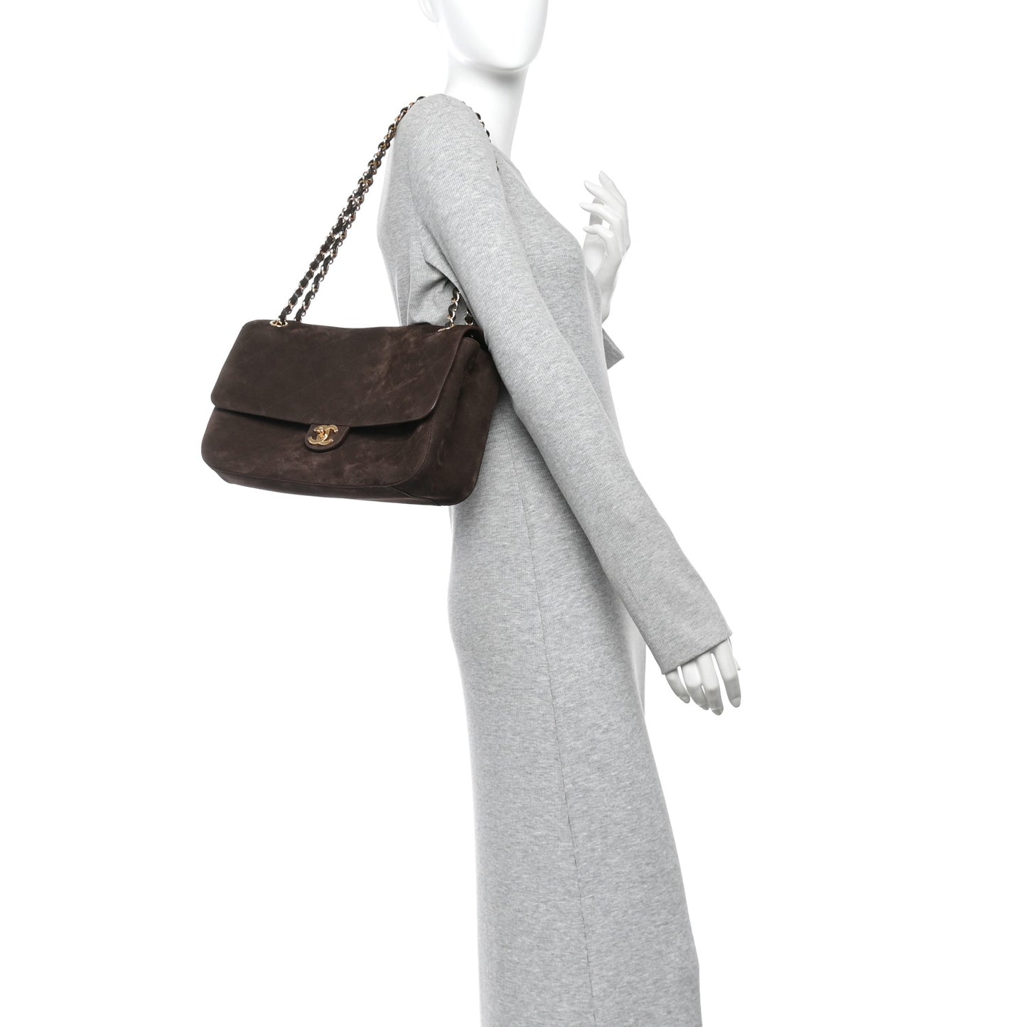 Suede Calfskin Small Souplissimo Maxi Flap Dark Brown