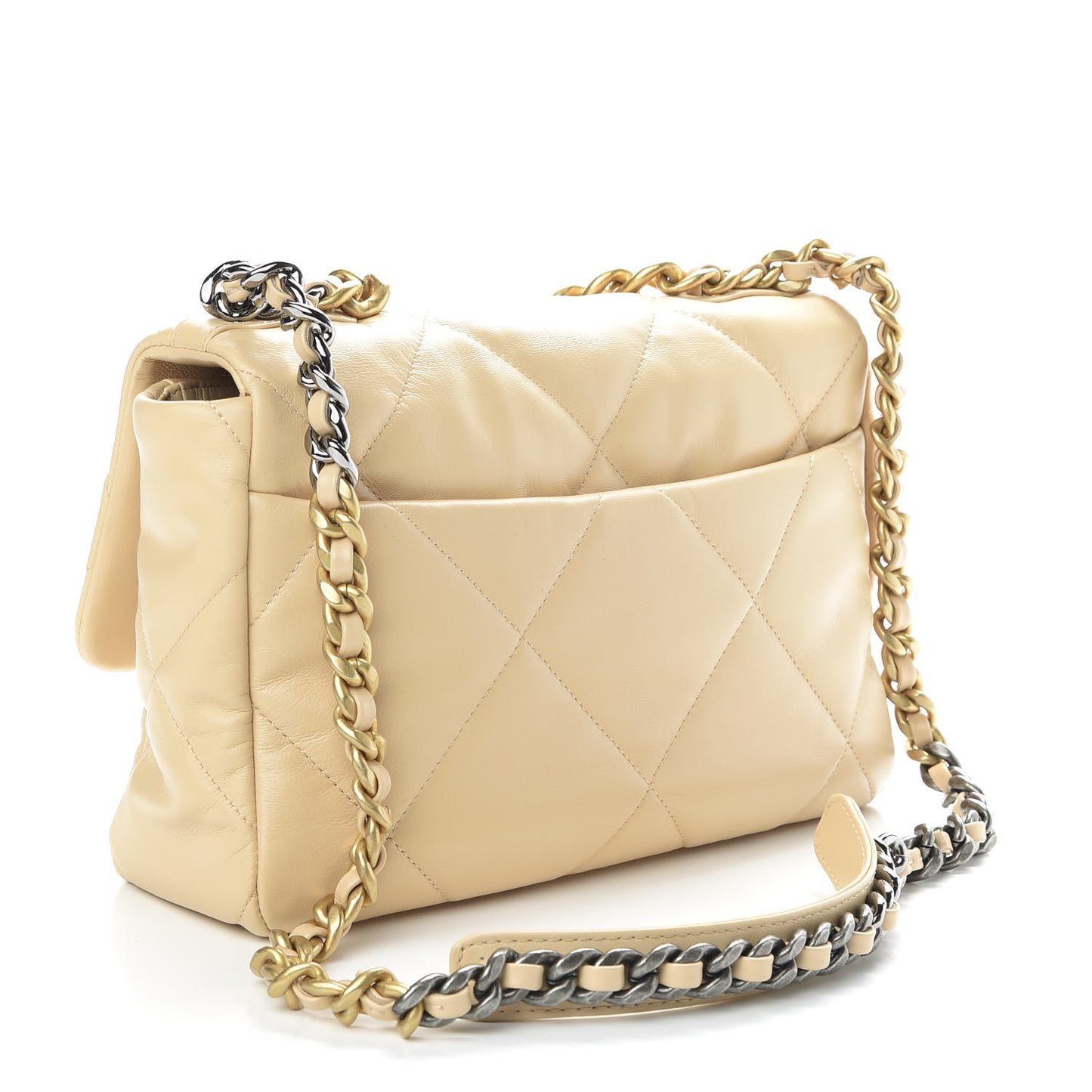 Goatskin Quilted Large 19 Flap Beige