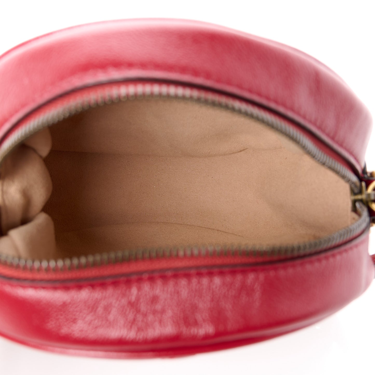 Glazed Calfskin Matelasse Heart Mini GG Marmont Round Shoulder Bag Romantic Cerise