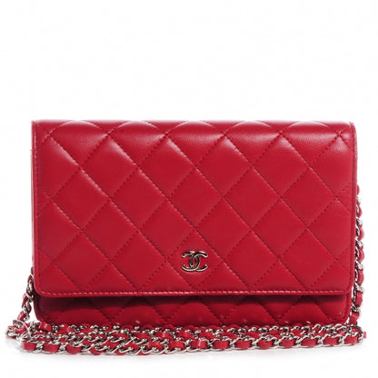 Chanel Lambskin Quilted Wallet On Chain WOC Red 1 of 8