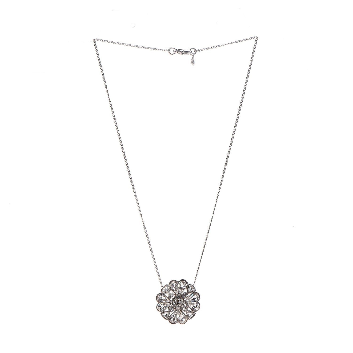 Chanel Crystal Strass CC Necklace Silver 4 of 8
