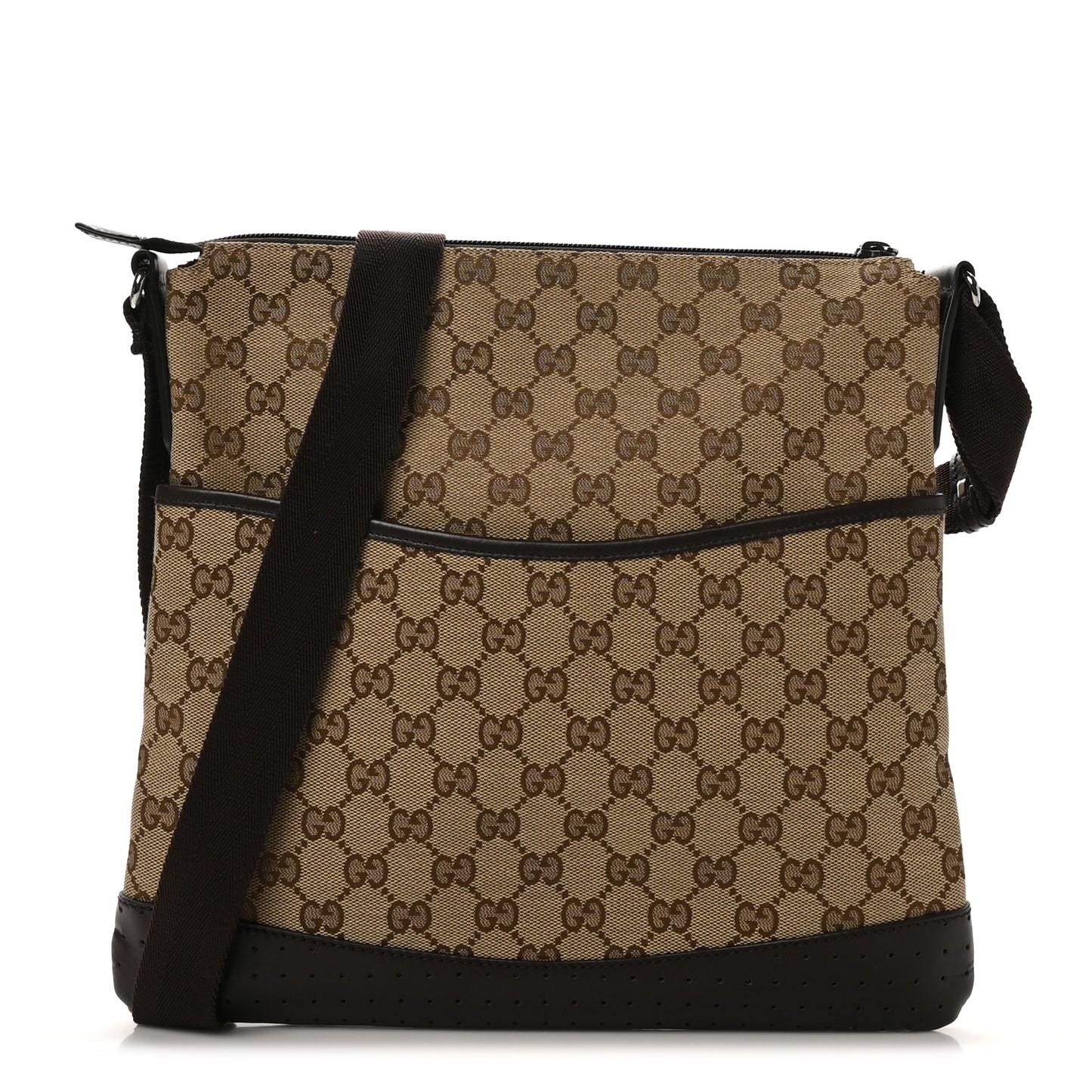 Monogram Calfskin Perforated Medium Flat Messenger Bag Dark Brown