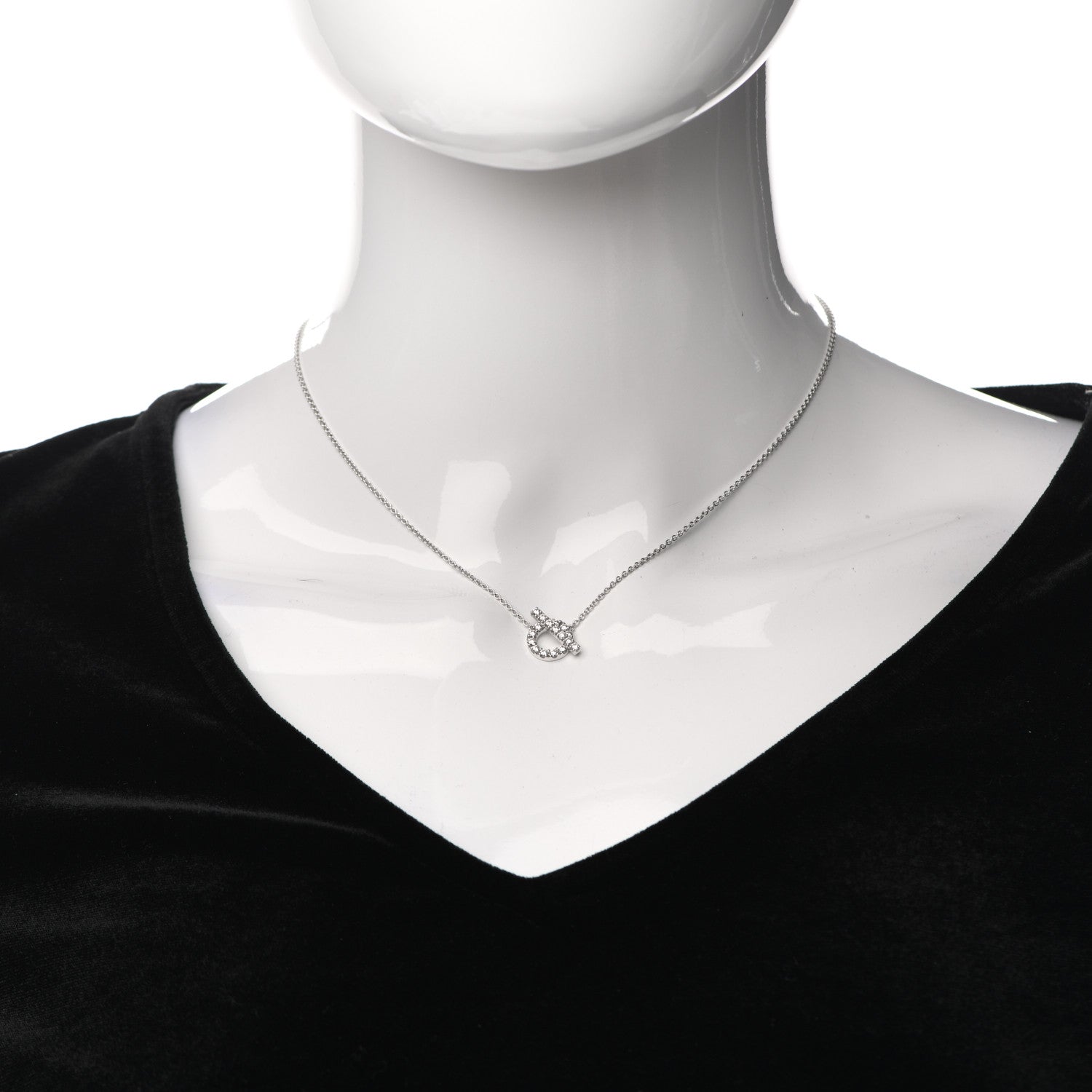 Hermes 18K White Gold Diamond Finesse Pendant Necklace 2 of 6