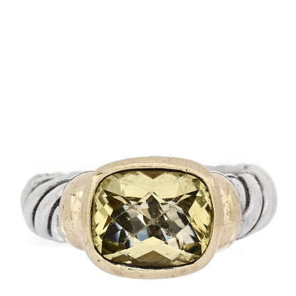 David Yurman Sterling Silver 14K Yellow Gold Prasiolite 10mm Noblesse Ring 52 6 1 of 6