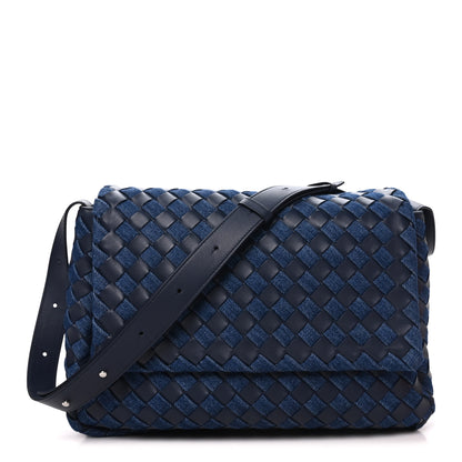 Bottega Veneta Denim Nappa Intrecciato Padded Messenger Abyss Indigo 1 of 9
