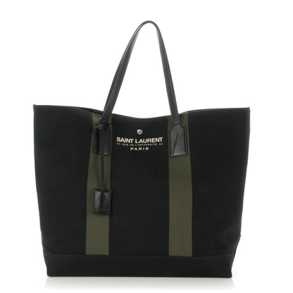 Saint Laurent Canvas Beach Shopping East West Tote Black 1 of 9