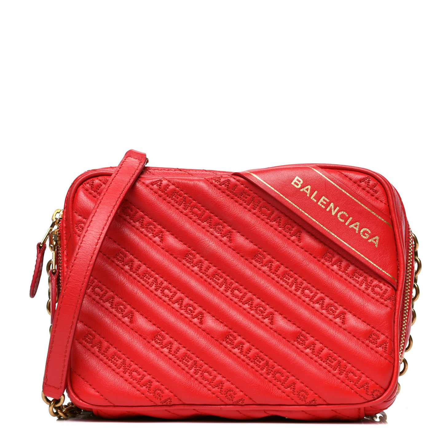 Calfskin Logo Matelasse Chain Strap Blanket Reporter XS Rouge Tango