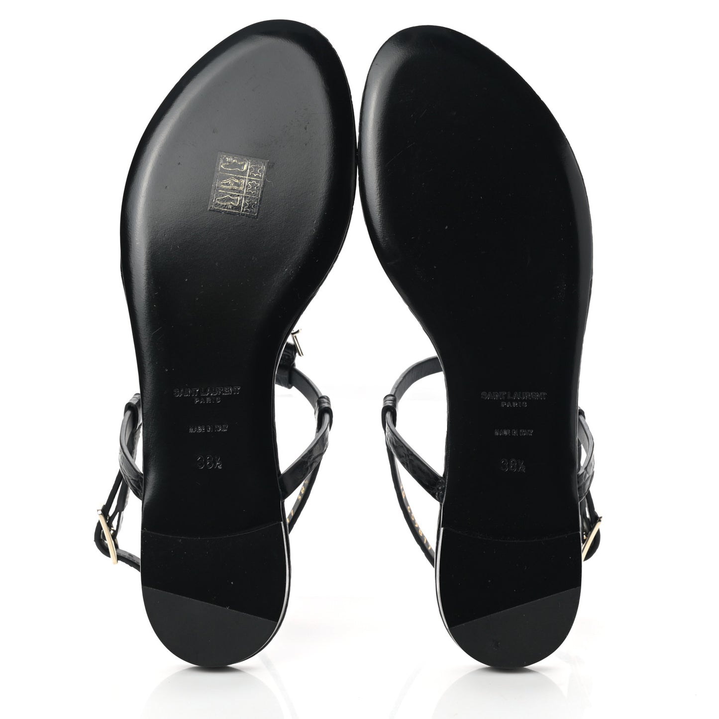 Calfskin Crocodile Embossed Cassandra Monogram Sandals 38.5 Black